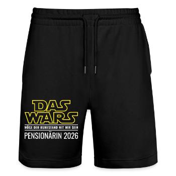 Pensionärin 2026 Das wars Ruhestand Beamtin - Stanley/Stella Unisex Bio Joggingshorts Trainer  - Schwarz - Vorne - Nik (191cm) & Marisol (170cm)