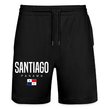Santiago Panama Panamanian - Stanley/Stella Trainer Unisex Organic Jogging Shorts - black - Front - Nik (191cm) & Marisol (170cm)