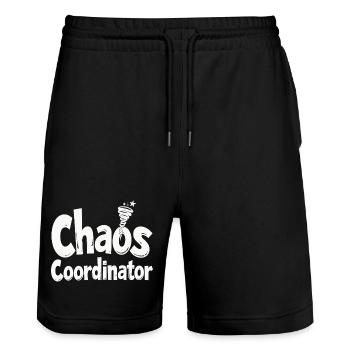 Chaos Coordinator - Lustiger Spruch - Stanley/Stella Unisex Bio Joggingshorts Trainer  - Schwarz - Vorne - Nik (191cm) & Marisol (170cm)