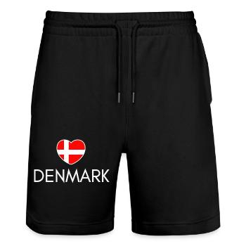 Heart with Denmark flag, I love Denmark - Stanley/Stella Trainer Unisex Organic Jogging Shorts - black - Front - Nik (191cm) & Marisol (170cm)