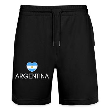 Herz mit argentinischer Flagge, ich liebe Argentinien - Stanley/Stella Unisex Bio Joggingshorts Trainer  - Schwarz - Vorne - Nik (191cm) & Marisol (170cm)