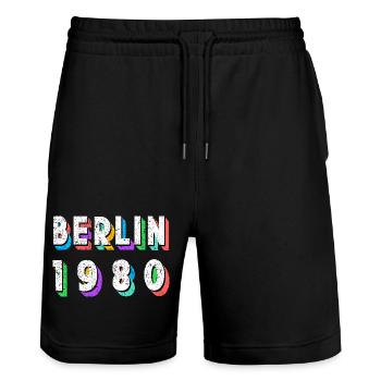 Berlin 1980 Retro Neon - Stanley/Stella Unisex Bio Joggingshorts Trainer  - Schwarz - Vorne - Nik (191cm) & Marisol (170cm)