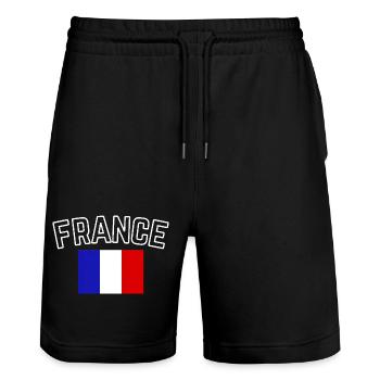 France – French Flag - Stanley/Stella Trainer Unisex Organic Jogging Shorts - black - Front - Nik (191cm) & Marisol (170cm)