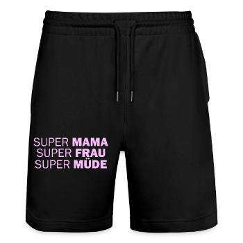 Super maman Super femme super fatiguée - Short de jogging bio TRAINER Stanley/Stella unisexe - noir - Devant - Nik (191cm) & Marisol (170cm)