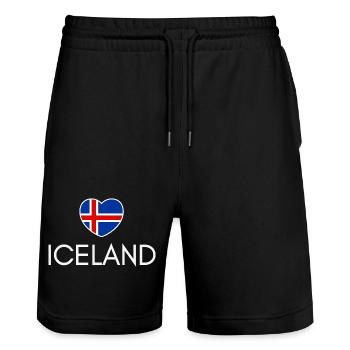 Heart with Iceland flag, Icelandic pride - Stanley/Stella Trainer Unisex Organic Jogging Shorts - black - Front - Nik (191cm) & Marisol (170cm)