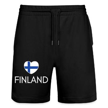 Heart with Finland flag, I love Finland - Stanley/Stella Trainer Unisex Organic Jogging Shorts - black - Front - Nik (191cm) & Marisol (170cm)