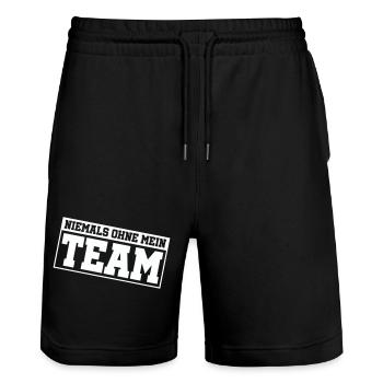 niemals_ohne_mein_team_- - Stanley/Stella Trainer Unisex Organic Jogging Shorts - black - Front - Nik (191cm) & Marisol (170cm)