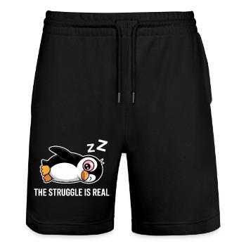 Pinguin Lustiger Spruch - Stanley/Stella Unisex Bio Joggingshorts Trainer  - Schwarz - Vorne - Nik (191cm) & Marisol (170cm)