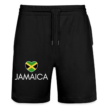 Heart with Jamaican flag, Jamaican pride - Stanley/Stella Trainer Unisex Organic Jogging Shorts - black - Front - Nik (191cm) & Marisol (170cm)