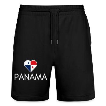 Cœur avec le drapeau du Panama, j’aime le Panama - Short de jogging bio TRAINER Stanley/Stella unisexe - noir - Devant - Nik (191cm) & Marisol (170cm)