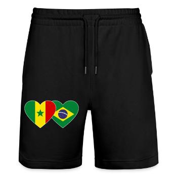 Senegal Brazil Flag Hands Heart Shape - Stanley/Stella Trainer Unisex Organic Jogging Shorts - black - Front - Nik (191cm) & Marisol (170cm)