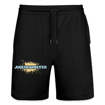 Youth worker - Stanley/Stella Trainer Unisex Organic Jogging Shorts - black - Front - Nik (191cm) & Marisol (170cm)