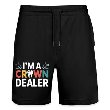 Dental Technician Instrument Art  - Stanley/Stella Trainer Unisex Organic Jogging Shorts - black - Front - Nik (191cm) & Marisol (170cm)