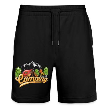 Camping - Stanley/Stella Trainer Unisex Organic Jogging Shorts - black - Front - Nik (191cm) & Marisol (170cm)