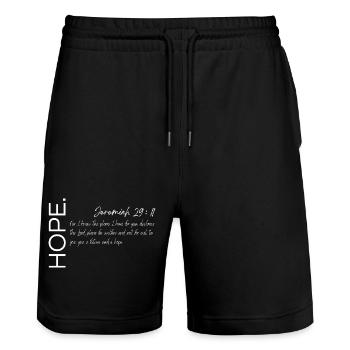 Hoffnung - Jeremia 29:11 Christliches Design - Stanley/Stella Unisex Bio Joggingshorts Trainer  - Schwarz - Vorne - Nik (191cm) & Marisol (170cm)