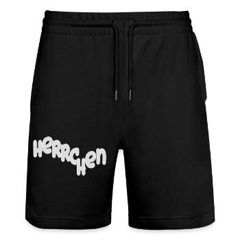 Herrchen Typo Grafik - Stanley/Stella Unisex Bio Joggingshorts Trainer  - Schwarz - Vorne - Nik (191cm) & Marisol (170cm)