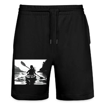 Aventure en kayak au bord de l’eau noir et blanc - Short de jogging bio TRAINER Stanley/Stella unisexe - noir - Devant - Nik (191cm) & Marisol (170cm)