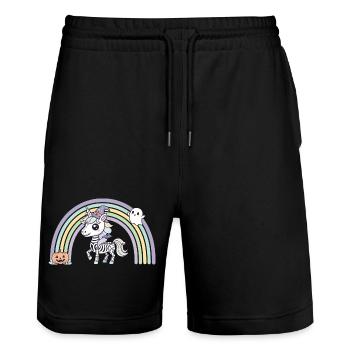 BOHO Skelett‑Einhorn mit Regenbogen – Halloween  - Stanley/Stella Unisex Bio Joggingshorts Trainer  - Schwarz - Vorne - Nik (191cm) & Marisol (170cm)