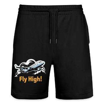 Jet in Sky Illustration Fly High - Stanley/Stella Trainer Unisex Organic Jogging Shorts - black - Front - Nik (191cm) & Marisol (170cm)
