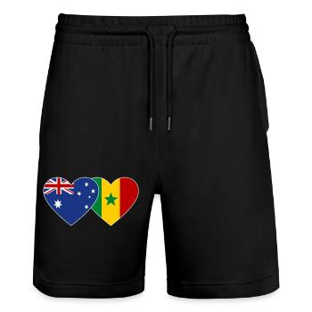 Drapeau de l’Australie et du Sénégal Coeur - Short de jogging bio TRAINER Stanley/Stella unisexe - noir - Devant - Nik (191cm) & Marisol (170cm)