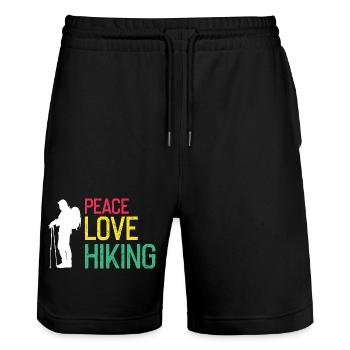 Peaceful Hiking Life Nature Trail Explorer Fan - Stanley/Stella Unisex Bio Joggingshorts Trainer  - Schwarz - Vorne - Nik (191cm) & Marisol (170cm)