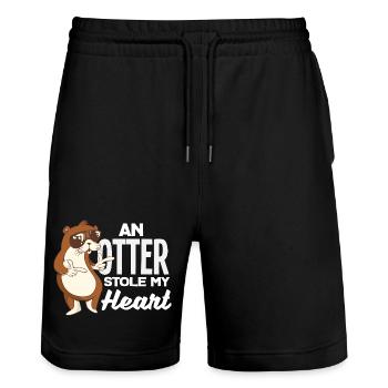 Loutre de mer stoly mon cœur - Short de jogging bio TRAINER Stanley/Stella unisexe - noir - Devant - Nik (191cm) & Marisol (170cm)