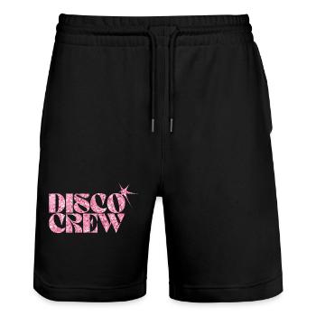 Disco Crew Pink Glitzer Logo - Stanley/Stella Unisex Bio Joggingshorts Trainer  - Schwarz - Vorne - Nik (191cm) & Marisol (170cm)