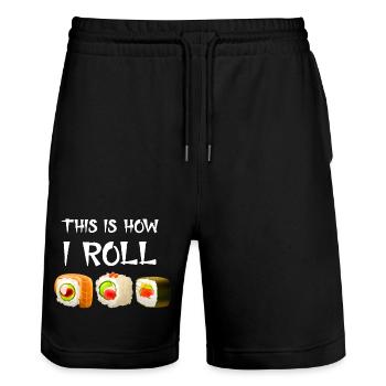 Kawaii Sushi Meme Sushi Joke - Stanley/Stella Unisex Bio Joggingshorts Trainer  - Schwarz - Vorne - Nik (191cm) & Marisol (170cm)