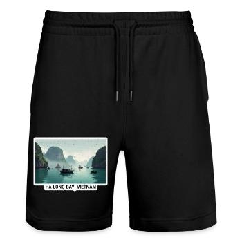 Ha Long Bay Bootenpanorama - Stanley/Stella Unisex Bio Joggingshorts Trainer  - Schwarz - Vorne - Nik (191cm) & Marisol (170cm)