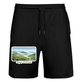 Sapa Terraces Vietnam - Stanley/Stella Trainer Unisex Organic Jogging Shorts - black - Front - Nik (191cm) & Marisol (170cm)