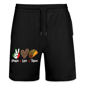 Peace Love Tacos Fiesta Zitat Spaß - Stanley/Stella Unisex Bio Joggingshorts Trainer  - Schwarz - Vorne - Nik (191cm) & Marisol (170cm)