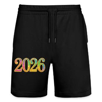 Réveillon du Nouvel An Réveillon du Nouvel An | Année 2026 pétillante - Short de jogging bio TRAINER Stanley/Stella unisexe - noir - Devant - Nik (191cm) & Marisol (170cm)