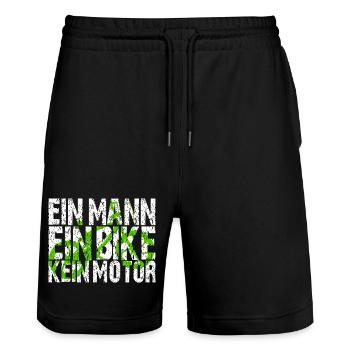 Gravel Bike EIN MANN EIN BIKE KEIN MOTOR  - Stanley/Stella Unisex Bio Joggingshorts Trainer  - Schwarz - Vorne - Nik (191cm) & Marisol (170cm)
