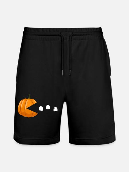 Pumpkin Eating Ghosts Funny Halloween - Stanley/Stella Trainer Unisex Organic Jogging Shorts - black