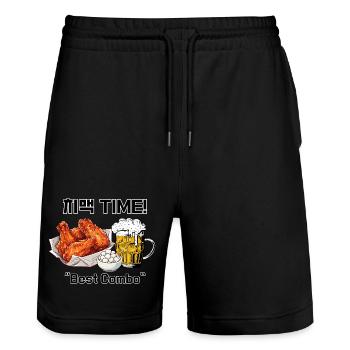 ChiMaek Time – Korean Chicken & Beer - Stanley/Stella Trainer Unisex Organic Jogging Shorts - black - Front - Nik (191cm) & Marisol (170cm)