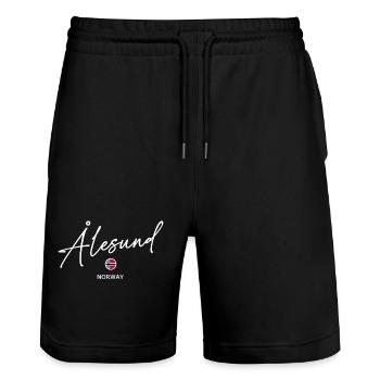 Alesund - Norway Flag Lettering - Norge - Norwegen - Stanley/Stella Trainer Unisex Organic Jogging Shorts - black - Front - Nik (191cm) & Marisol (170cm)