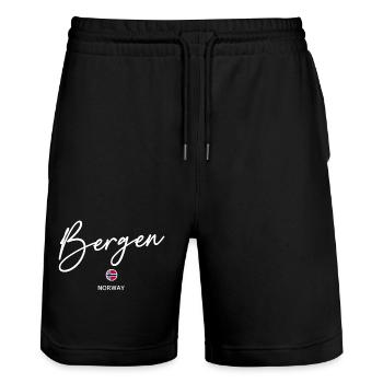 Bergen - Norway Flag Lettering - Norge - Norwegen - Stanley/Stella Trainer Unisex Organic Jogging Shorts - black - Front - Nik (191cm) & Marisol (170cm)