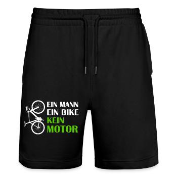 ONE MAN ONE BIKE NO MOTOR Vélo de route anti-E-Bike - Short de jogging bio TRAINER Stanley/Stella unisexe - noir - Devant - Nik (191cm) & Marisol (170cm)