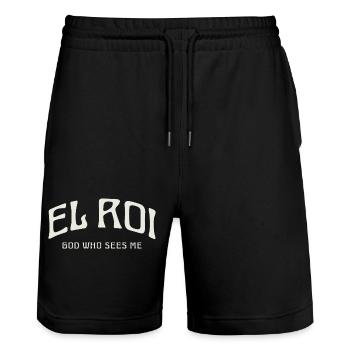 EL ROI Gott, der mich sieht. - Stanley/Stella Unisex Bio Joggingshorts Trainer  - Schwarz - Vorne - Nik (191cm) & Marisol (170cm)