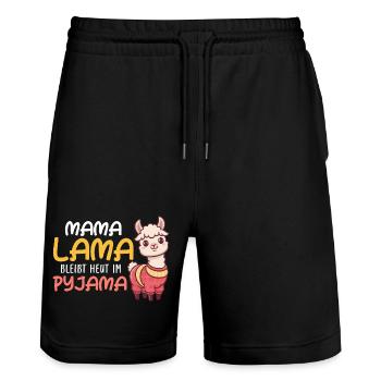 MAMA LAMA RESTE EN PYJAMA AUJOURD’HUI Drôle - Short de jogging bio TRAINER Stanley/Stella unisexe - noir - Devant - Nik (191cm) & Marisol (170cm)