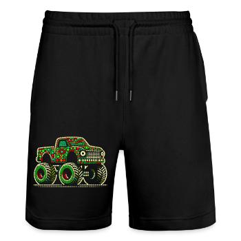 Spotty shirt Beadwork Monster Truck - Stanley/Stella Trainer Unisex Organic Jogging Shorts - black - Front - Nik (191cm) & Marisol (170cm)
