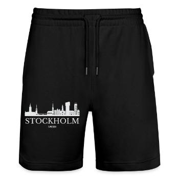 Stockholm Skyline, Stockholm Suède - Short de jogging bio TRAINER Stanley/Stella unisexe - noir - Devant - Nik (191cm) & Marisol (170cm)