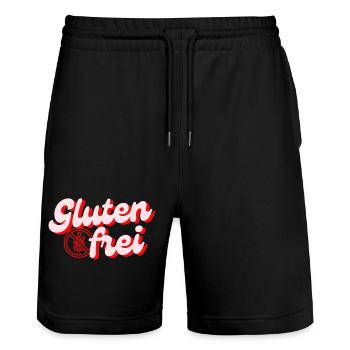 Glutenfrei Schriftzug Retro Logo Pink und Rot - Stanley/Stella Unisex Bio Joggingshorts Trainer  - Schwarz - Vorne - Nik (191cm) & Marisol (170cm)