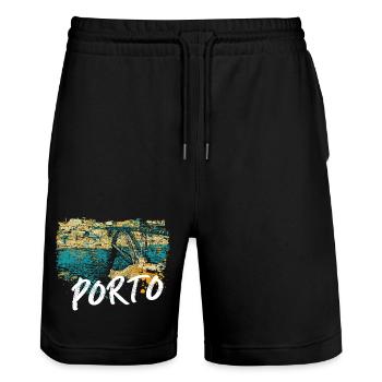 D. Luis Porto Brücke Bunte Douro Illustration - Stanley/Stella Unisex Bio Joggingshorts Trainer  - Schwarz - Vorne - Nik (191cm) & Marisol (170cm)
