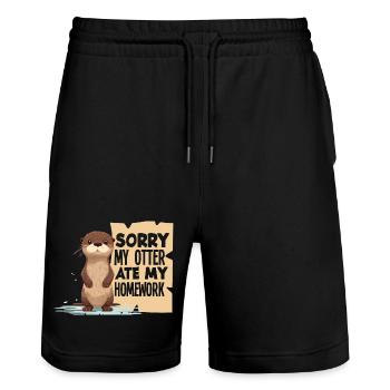 Sea Otter Cartoon Ate My Homework - Stanley/Stella Trainer Unisex Organic Jogging Shorts - black - Front - Nik (191cm) & Marisol (170cm)