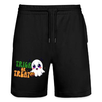 Kawaii Geist Trick or Treat Halloween Kürbis Süßes - Stanley/Stella Unisex Bio Joggingshorts Trainer  - Schwarz - Vorne - Nik (191cm) & Marisol (170cm)