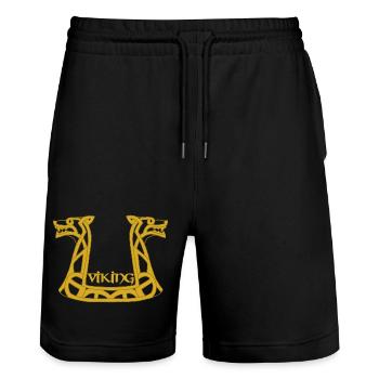 Goldener Wikinger-Drache - Stanley/Stella Unisex Bio Joggingshorts Trainer  - Schwarz - Vorne - Nik (191cm) & Marisol (170cm)