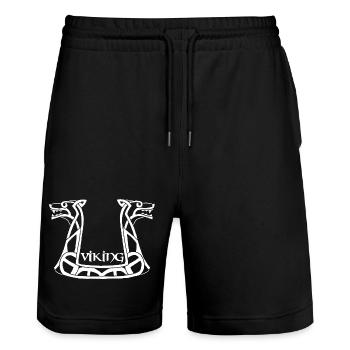 Weißer Wikinger-Drache - Stanley/Stella Unisex Bio Joggingshorts Trainer  - Schwarz - Vorne - Nik (191cm) & Marisol (170cm)