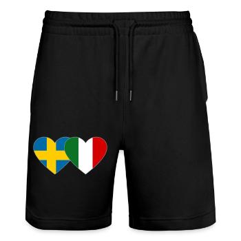 Sweden Italy Flag Hands Heart Shape - Stanley/Stella Trainer Unisex Organic Jogging Shorts - black - Front - Nik (191cm) & Marisol (170cm)