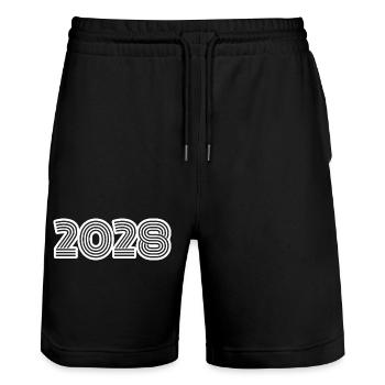 2028 - Stanley/Stella Trainer Unisex Organic Jogging Shorts - black - Front - Nik (191cm) & Marisol (170cm)